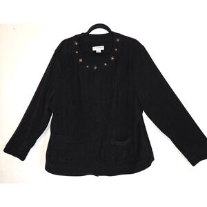 Sag Harbor Black Jacket Shirt Plus Sz 2X Faux Suede Top Studs Pockets Studded